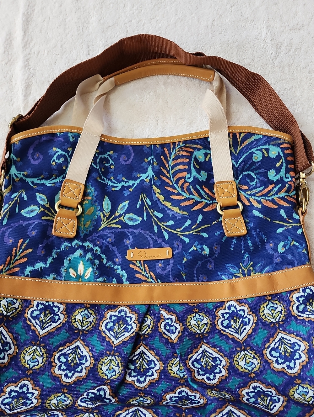 Dena Designs Women's Blue Paisley Canvas Tote Bag Preowned